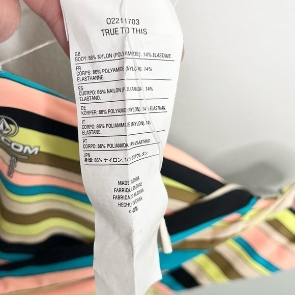NWT Volcom Women’s Salty Air Full Bikini Bottom Yellow Pink Blue Black Stripe XL - Picture 12 of 12